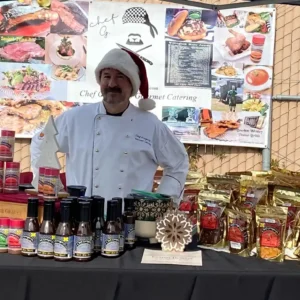 Chef Gregory in front of gourmet product line1