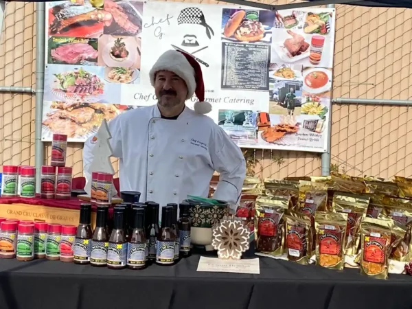 Chef Gregory in front of gourmet product line1
